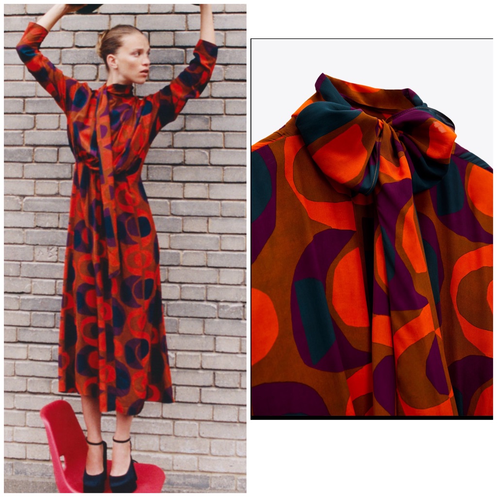 Zara Printed Midi Dress Flowy Viscose Retro, Designer